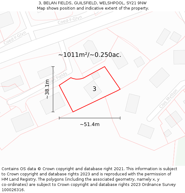3, BELAN FIELDS, GUILSFIELD, WELSHPOOL, SY21 9NW: Plot and title map