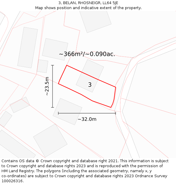 3, BELAN, RHOSNEIGR, LL64 5JE: Plot and title map