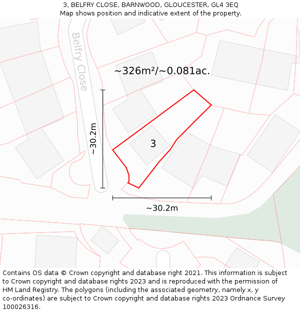 3, BELFRY CLOSE, BARNWOOD, GLOUCESTER, GL4 3EQ: Plot and title map