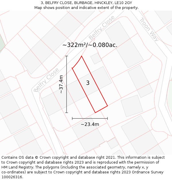 3, BELFRY CLOSE, BURBAGE, HINCKLEY, LE10 2GY: Plot and title map