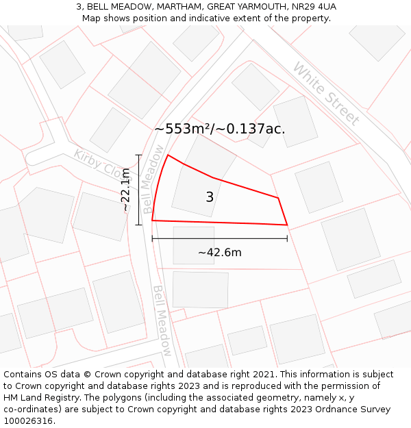 3, BELL MEADOW, MARTHAM, GREAT YARMOUTH, NR29 4UA: Plot and title map