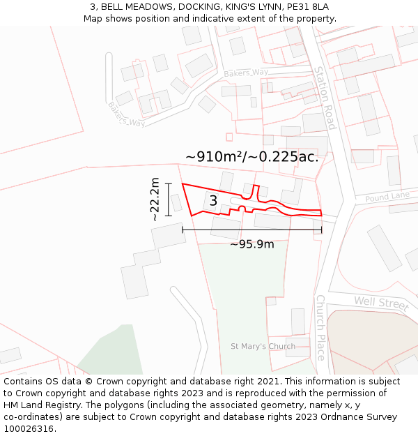 3, BELL MEADOWS, DOCKING, KING'S LYNN, PE31 8LA: Plot and title map