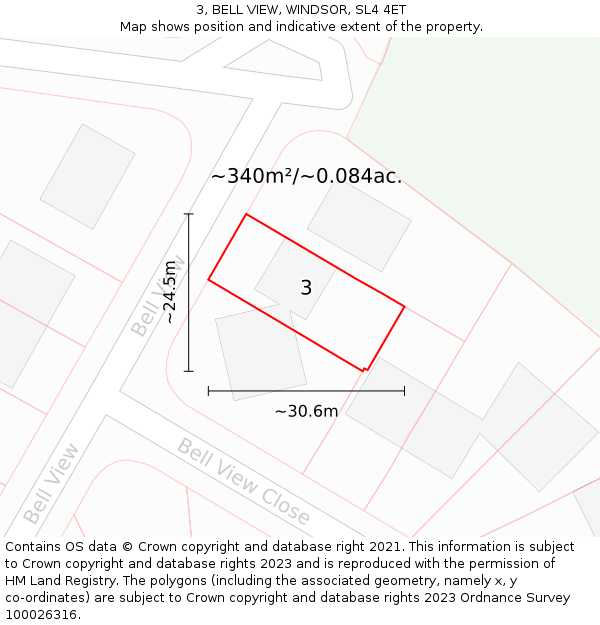 3, BELL VIEW, WINDSOR, SL4 4ET: Plot and title map