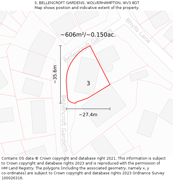3, BELLENCROFT GARDENS, WOLVERHAMPTON, WV3 8DT: Plot and title map