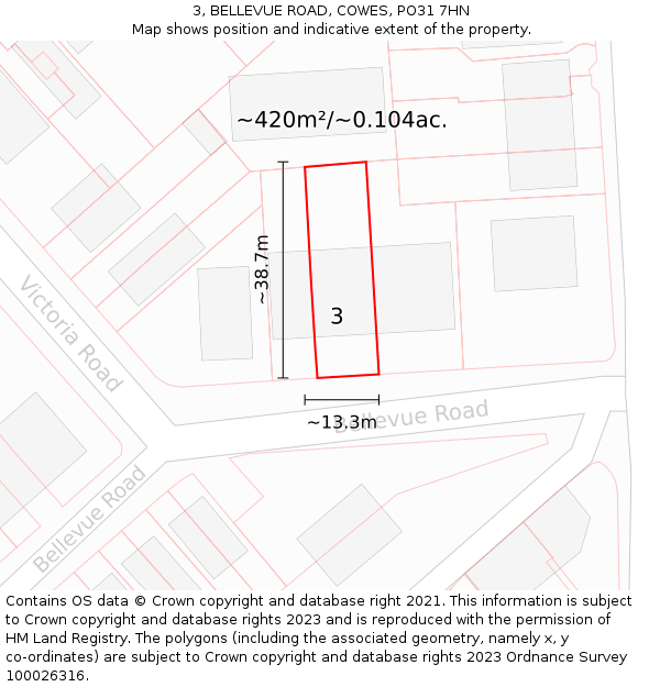 3, BELLEVUE ROAD, COWES, PO31 7HN: Plot and title map