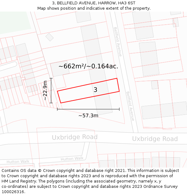 3, BELLFIELD AVENUE, HARROW, HA3 6ST: Plot and title map