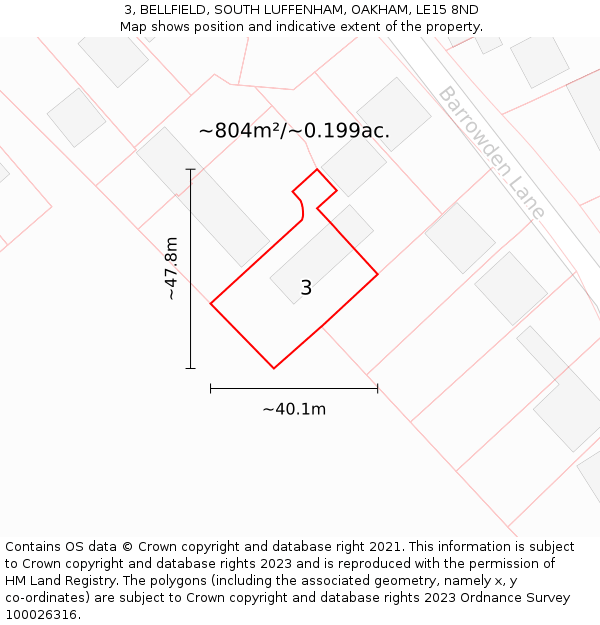 3, BELLFIELD, SOUTH LUFFENHAM, OAKHAM, LE15 8ND: Plot and title map