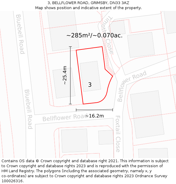 3, BELLFLOWER ROAD, GRIMSBY, DN33 3AZ: Plot and title map