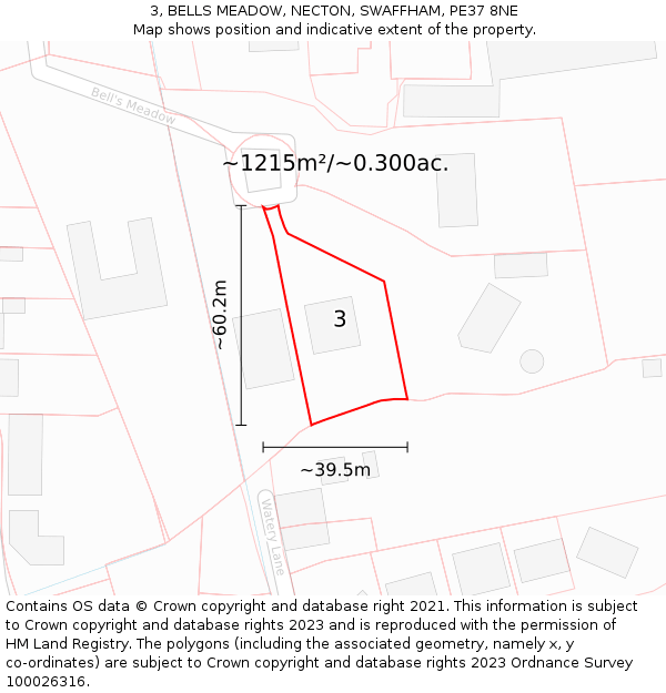 3, BELLS MEADOW, NECTON, SWAFFHAM, PE37 8NE: Plot and title map