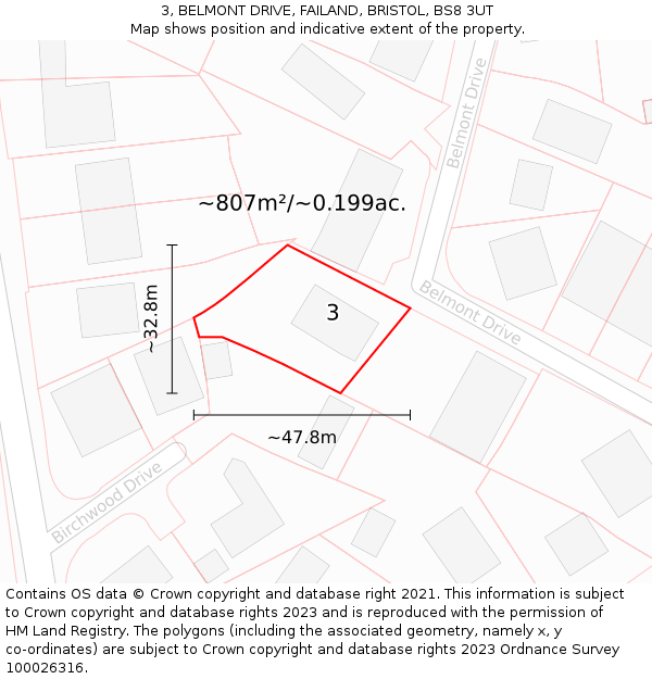3, BELMONT DRIVE, FAILAND, BRISTOL, BS8 3UT: Plot and title map