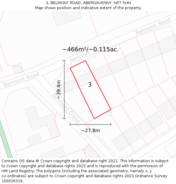 3, BELMONT ROAD, ABERGAVENNY, NP7 5HN: Plot and title map