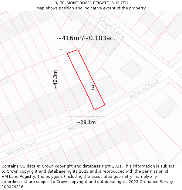 3, BELMONT ROAD, REIGATE, RH2 7ED: Plot and title map