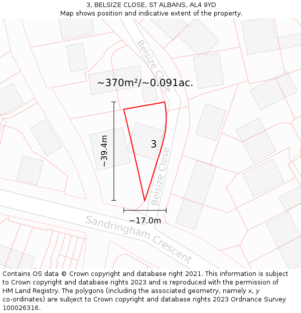 3, BELSIZE CLOSE, ST ALBANS, AL4 9YD: Plot and title map