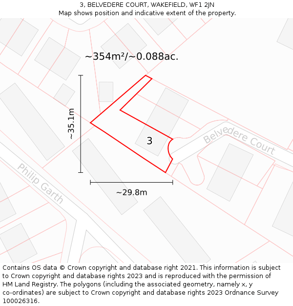 3, BELVEDERE COURT, WAKEFIELD, WF1 2JN: Plot and title map