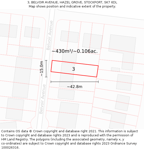 3, BELVOIR AVENUE, HAZEL GROVE, STOCKPORT, SK7 6DL: Plot and title map