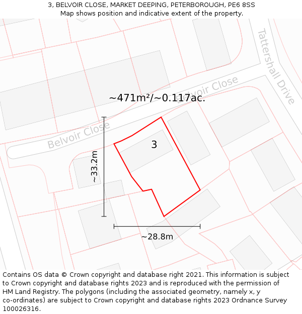 3, BELVOIR CLOSE, MARKET DEEPING, PETERBOROUGH, PE6 8SS: Plot and title map