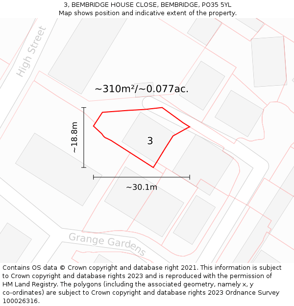 3, BEMBRIDGE HOUSE CLOSE, BEMBRIDGE, PO35 5YL: Plot and title map
