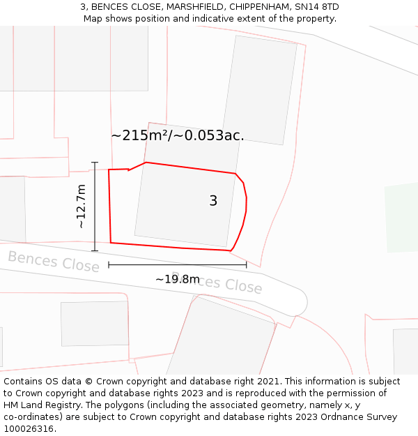 3, BENCES CLOSE, MARSHFIELD, CHIPPENHAM, SN14 8TD: Plot and title map