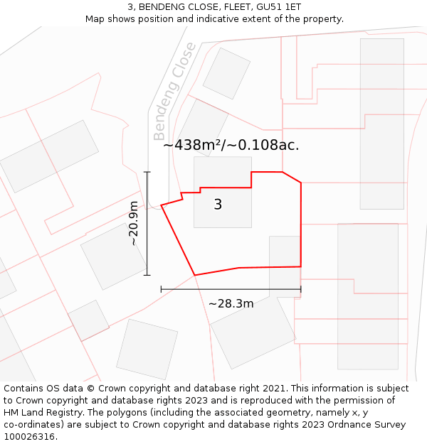 3, BENDENG CLOSE, FLEET, GU51 1ET: Plot and title map