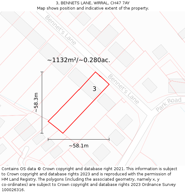 3, BENNETS LANE, WIRRAL, CH47 7AY: Plot and title map