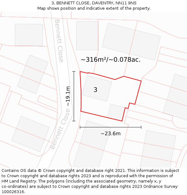 3, BENNETT CLOSE, DAVENTRY, NN11 9NS: Plot and title map
