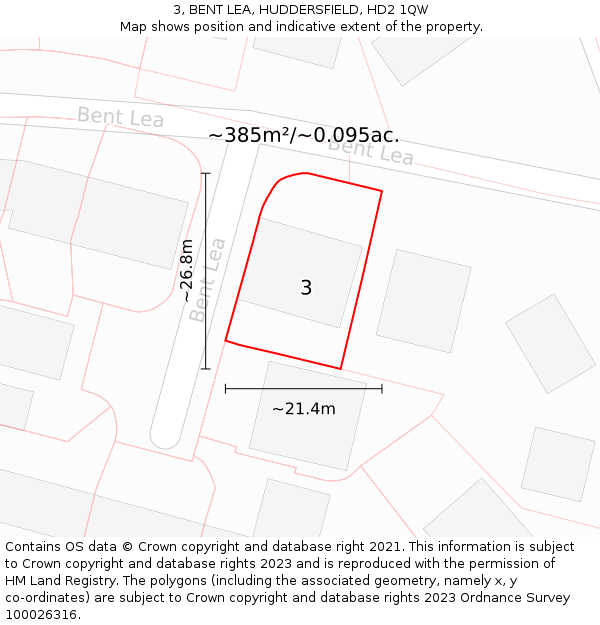 3, BENT LEA, HUDDERSFIELD, HD2 1QW: Plot and title map