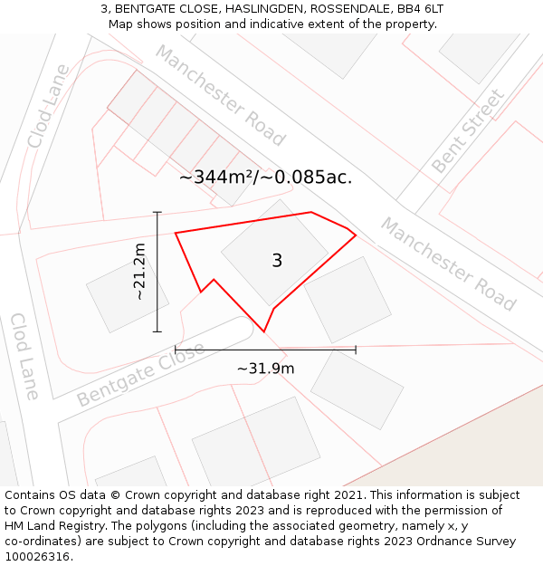 3, BENTGATE CLOSE, HASLINGDEN, ROSSENDALE, BB4 6LT: Plot and title map