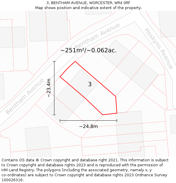 3, BENTHAM AVENUE, WORCESTER, WR4 0RF: Plot and title map