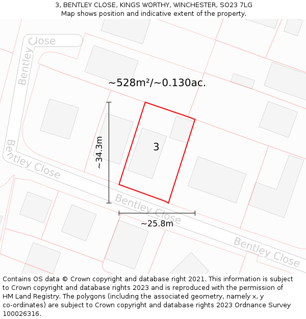 3, BENTLEY CLOSE, KINGS WORTHY, WINCHESTER, SO23 7LG: Plot and title map