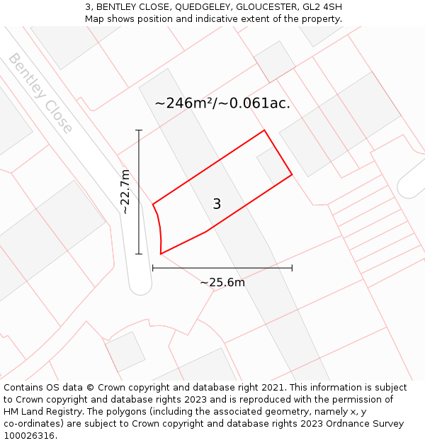 3, BENTLEY CLOSE, QUEDGELEY, GLOUCESTER, GL2 4SH: Plot and title map