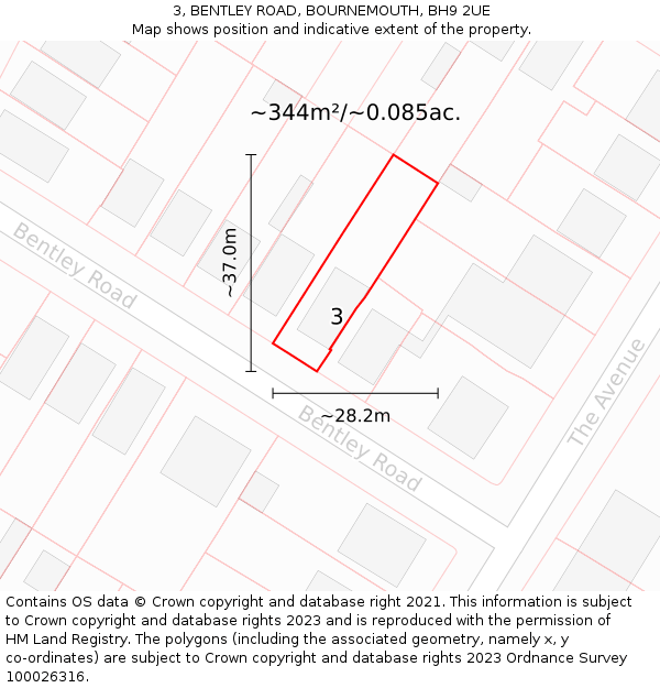 3, BENTLEY ROAD, BOURNEMOUTH, BH9 2UE: Plot and title map