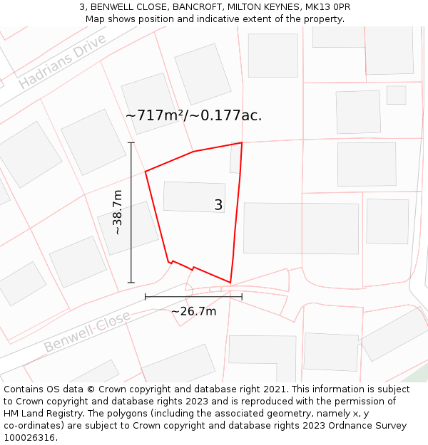 3, BENWELL CLOSE, BANCROFT, MILTON KEYNES, MK13 0PR: Plot and title map