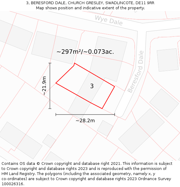 3, BERESFORD DALE, CHURCH GRESLEY, SWADLINCOTE, DE11 9RR: Plot and title map
