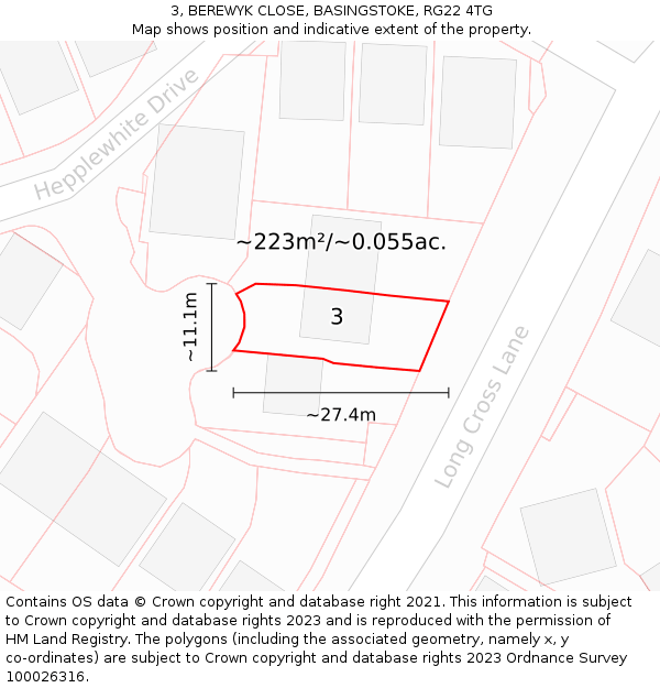 3, BEREWYK CLOSE, BASINGSTOKE, RG22 4TG: Plot and title map