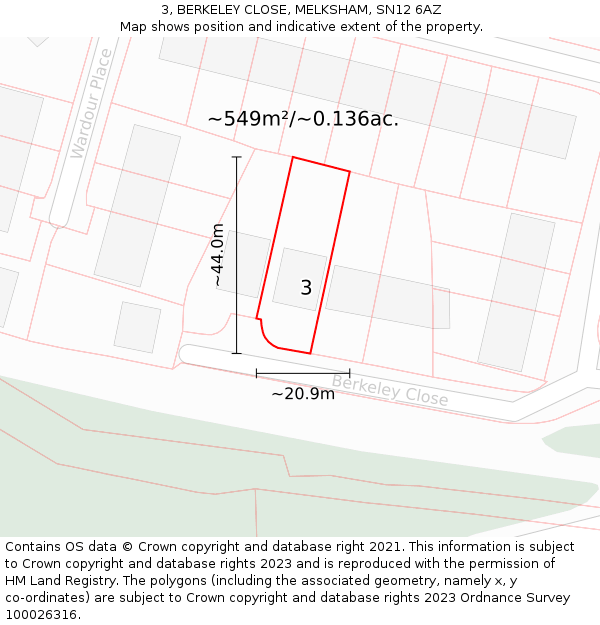 3, BERKELEY CLOSE, MELKSHAM, SN12 6AZ: Plot and title map