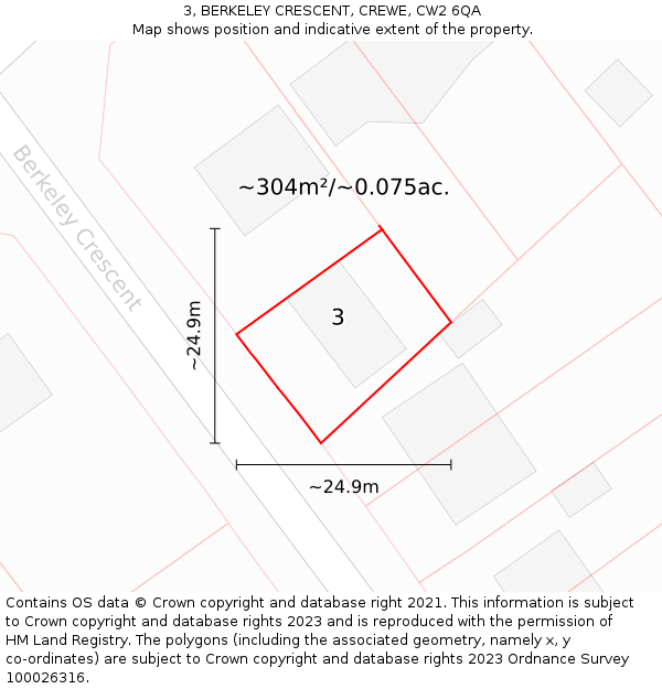 3, BERKELEY CRESCENT, CREWE, CW2 6QA: Plot and title map