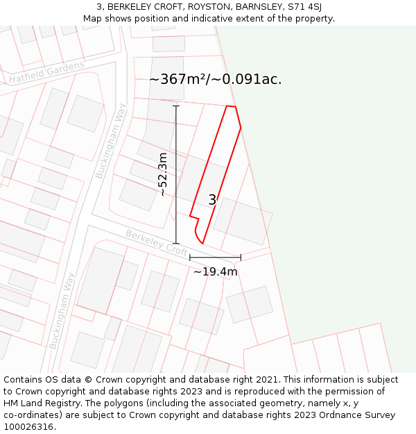 3, BERKELEY CROFT, ROYSTON, BARNSLEY, S71 4SJ: Plot and title map