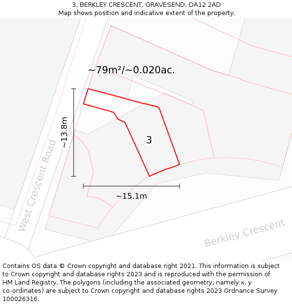 3, BERKLEY CRESCENT, GRAVESEND, DA12 2AD: Plot and title map