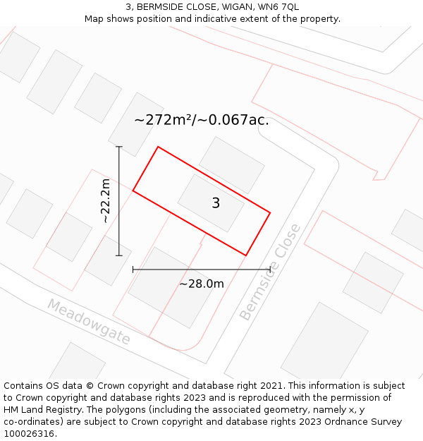 3, BERMSIDE CLOSE, WIGAN, WN6 7QL: Plot and title map