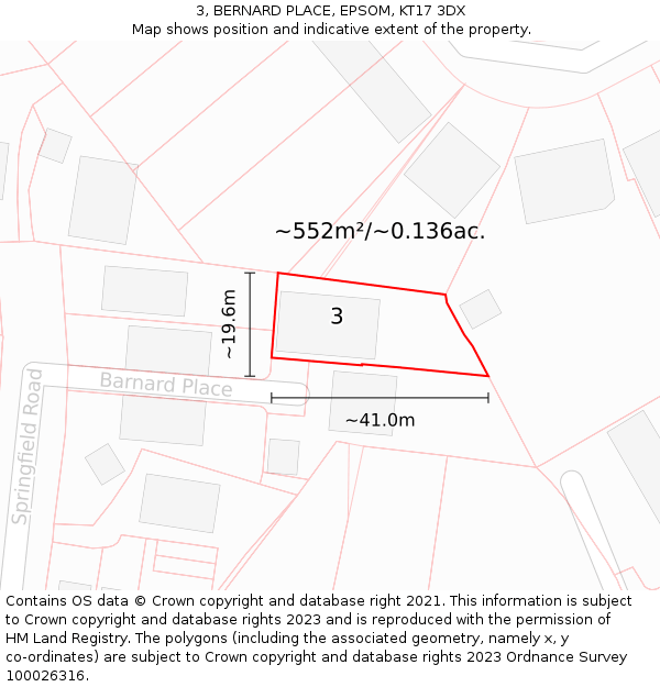 3, BERNARD PLACE, EPSOM, KT17 3DX: Plot and title map