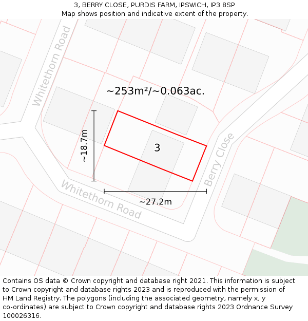 3, BERRY CLOSE, PURDIS FARM, IPSWICH, IP3 8SP: Plot and title map