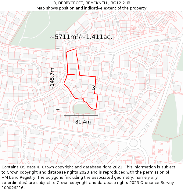 3, BERRYCROFT, BRACKNELL, RG12 2HR: Plot and title map