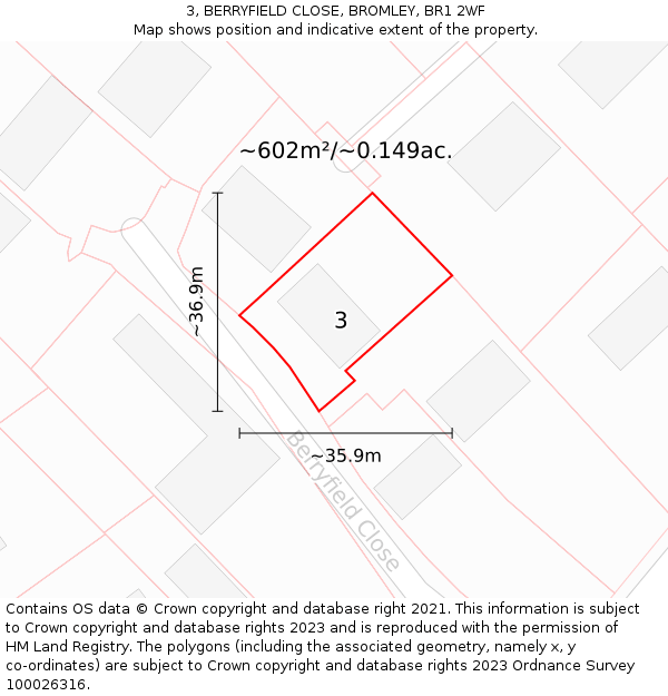 3, BERRYFIELD CLOSE, BROMLEY, BR1 2WF: Plot and title map