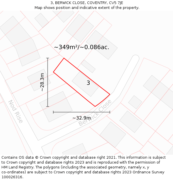 3, BERWICK CLOSE, COVENTRY, CV5 7JE: Plot and title map