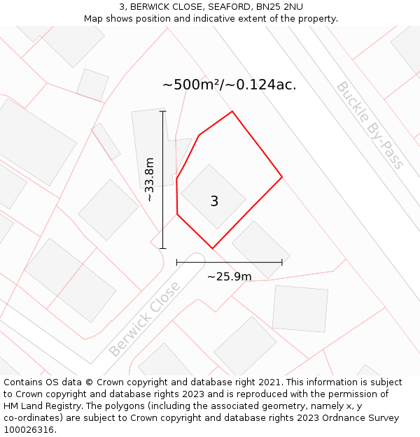 3, BERWICK CLOSE, SEAFORD, BN25 2NU: Plot and title map