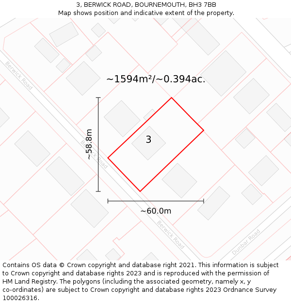 3, BERWICK ROAD, BOURNEMOUTH, BH3 7BB: Plot and title map