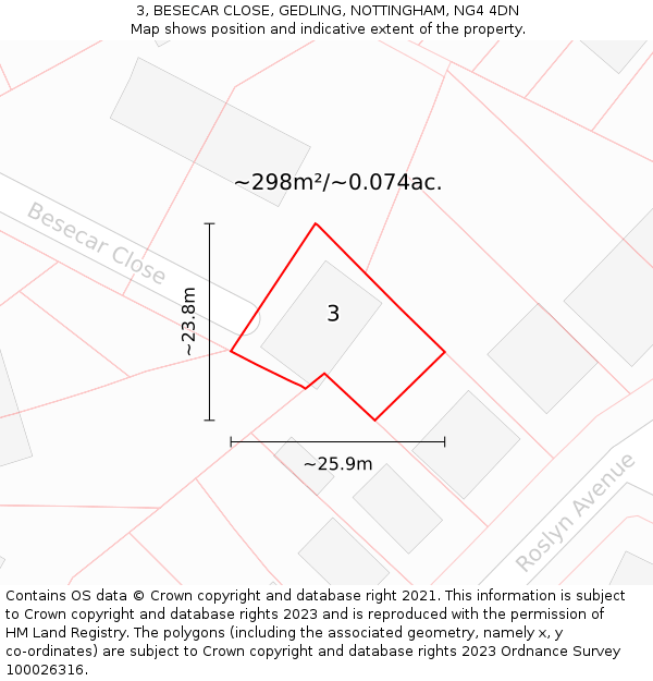 3, BESECAR CLOSE, GEDLING, NOTTINGHAM, NG4 4DN: Plot and title map