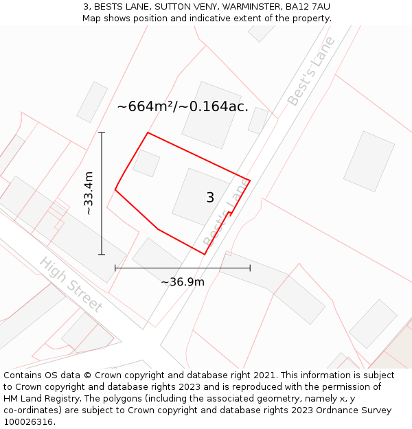 3, BESTS LANE, SUTTON VENY, WARMINSTER, BA12 7AU: Plot and title map