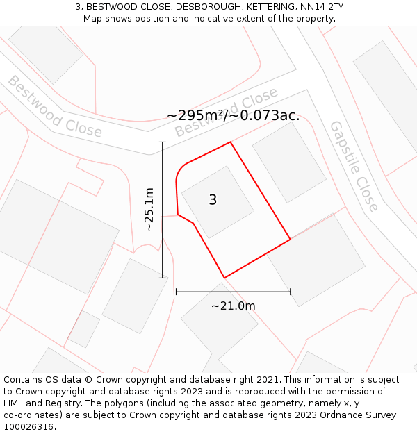 3, BESTWOOD CLOSE, DESBOROUGH, KETTERING, NN14 2TY: Plot and title map