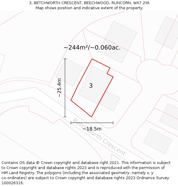 3, BETCHWORTH CRESCENT, BEECHWOOD, RUNCORN, WA7 2YA: Plot and title map